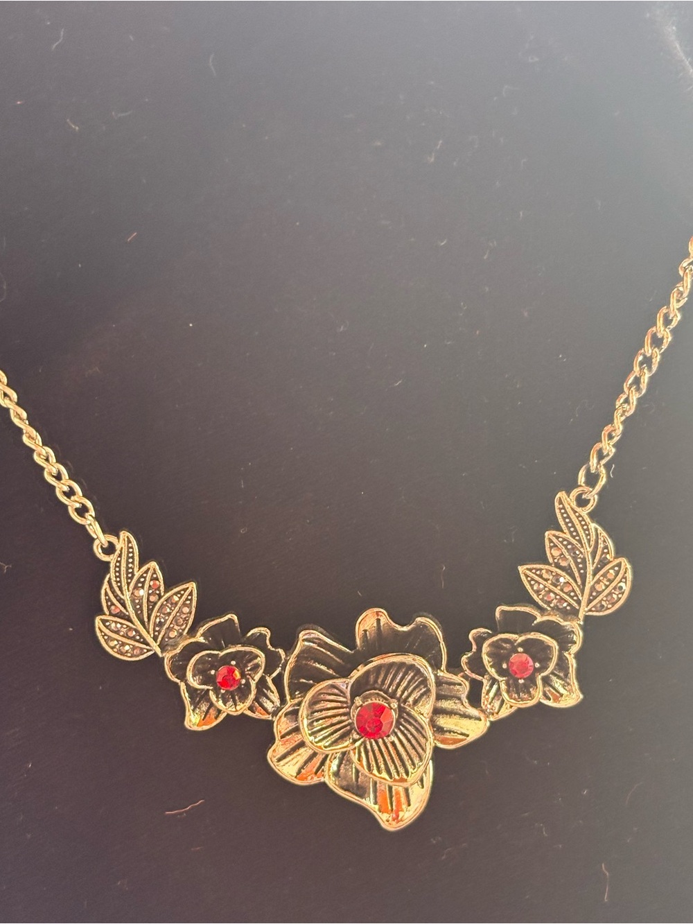 Silver Floral Necklace with Red Stones - Women Jewelry